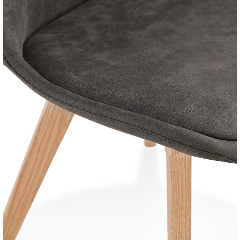 Chaise design et vintage en microfibre pieds couleur naturelle THARA (gris foncé) - image 47224