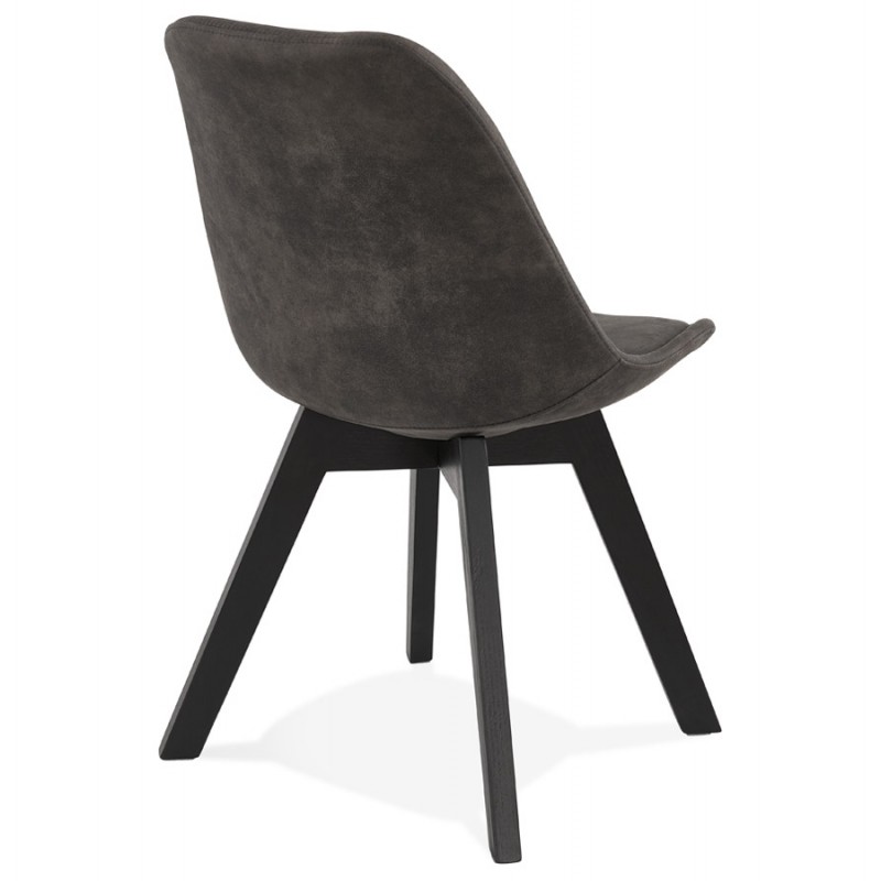 Chaise design et vintage en microfibre pieds noirs THARA (gris foncé) - image 47229