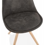Chaise design scandinave en microfibre pieds couleur naturelle SOLEA (gris foncé)