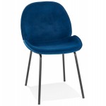 Chaise vintage et rétro en velours pieds noirs TYANA (bleu)