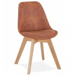 Chaise design et vintage en microfibre pieds couleur naturelle THARA (marron)