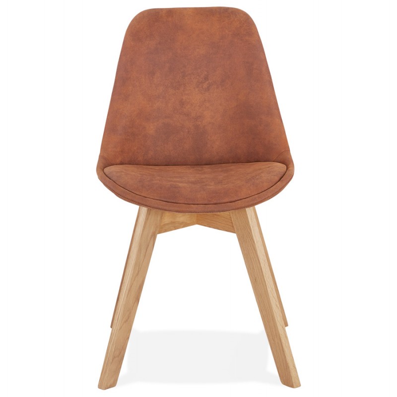 Chaise design et vintage en microfibre pieds couleur naturelle THARA (marron) - image 47367