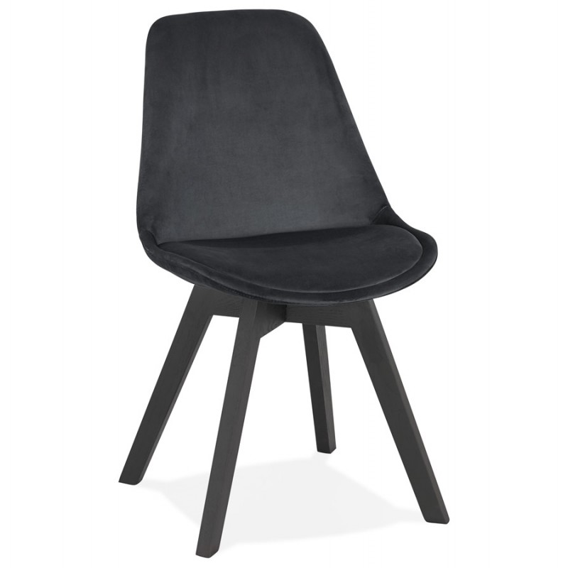 Chaise vintage et industrielle en velours pieds noirs LEONORA (noir) - image 47389