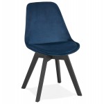 Chaise vintage et industrielle en velours pieds noirs LEONORA (bleu)