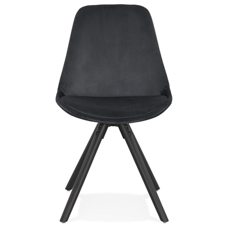 Chaise vintage et industrielle en velours pieds bois noirs ALINA (noir) - image 47414