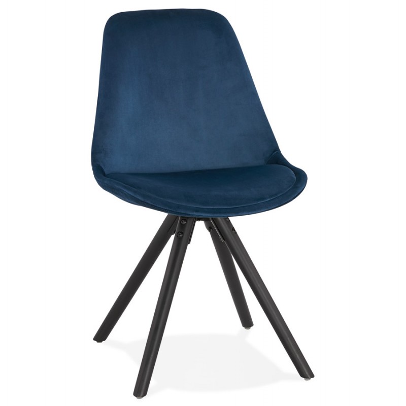 Chaise vintage et industrielle en velours pieds bois noirs ALINA (bleu) - image 47431