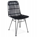Chaise design et vintage en rotin pieds métal noir BERENICE (noir)