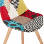 Chaise bohème patchwork en tissu pieds bois finition naturelle MARIKA (multicolore)