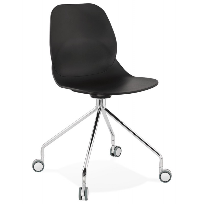 Chaise de bureau sur roulettes pied métal chromé MARIANA (noir)