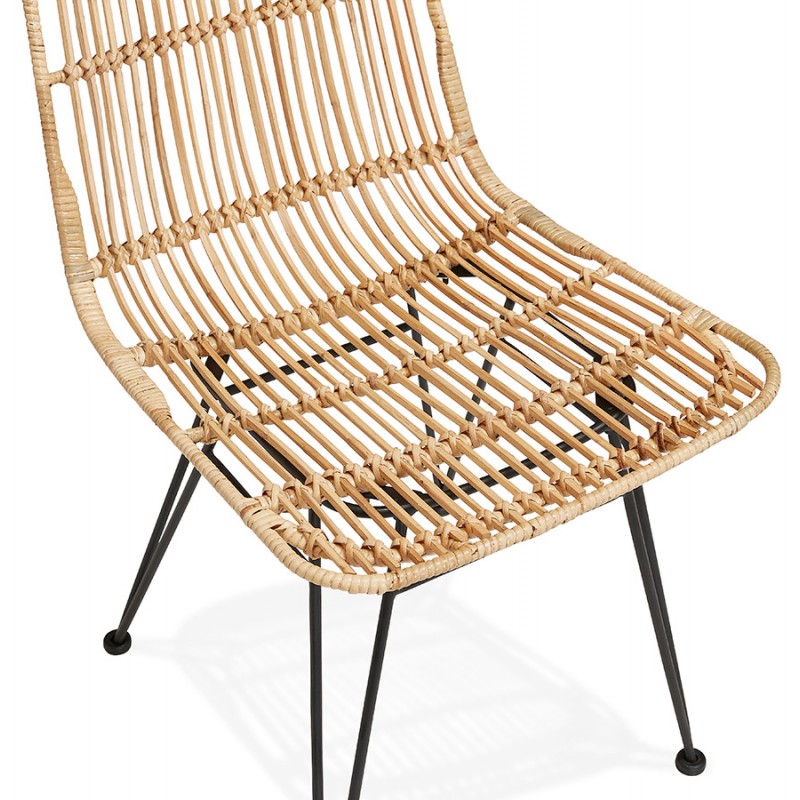 Design Stuhl und Vintage Rattan Füße schwarz Metall BERENICE (natürlich) - image 47608