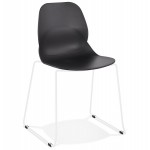 MALAURY white metal foot stackable design chair (black)