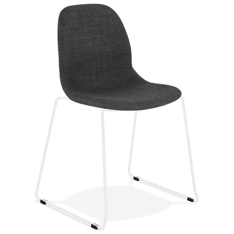 Sedia design impilabile in tessuto con gambe in metallo bianco MANOU (grigio scuro) - image 47788