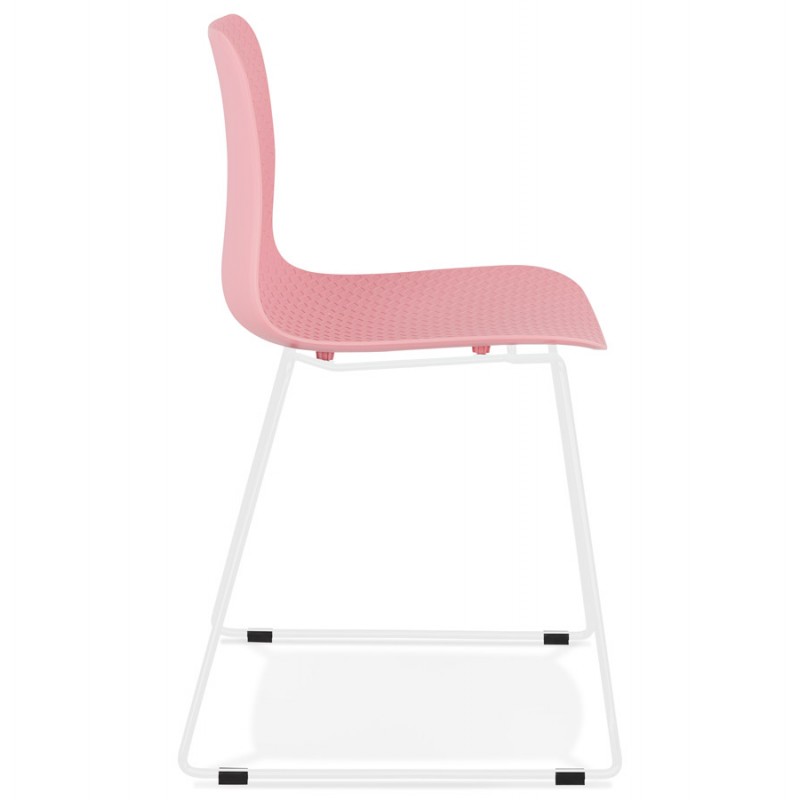 Chaise moderne empilable pieds métal blanc ALIX (rose) - image 47817
