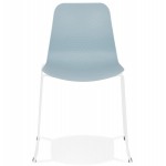 Chaise moderne empilable pieds métal blanc ALIX (bleu ciel)