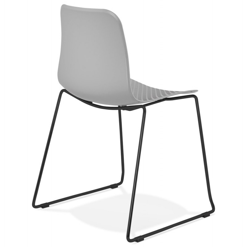 Moderne Stuhl stapelbare schwarze Metallfüße ALIX (hellgrau) - image 47899