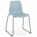 Chaise moderne empilable pieds métal noir ALIX (bleu ciel)