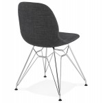 Chaise design industrielle en tissu pieds métal chromé MOUNA (gris anthracite)