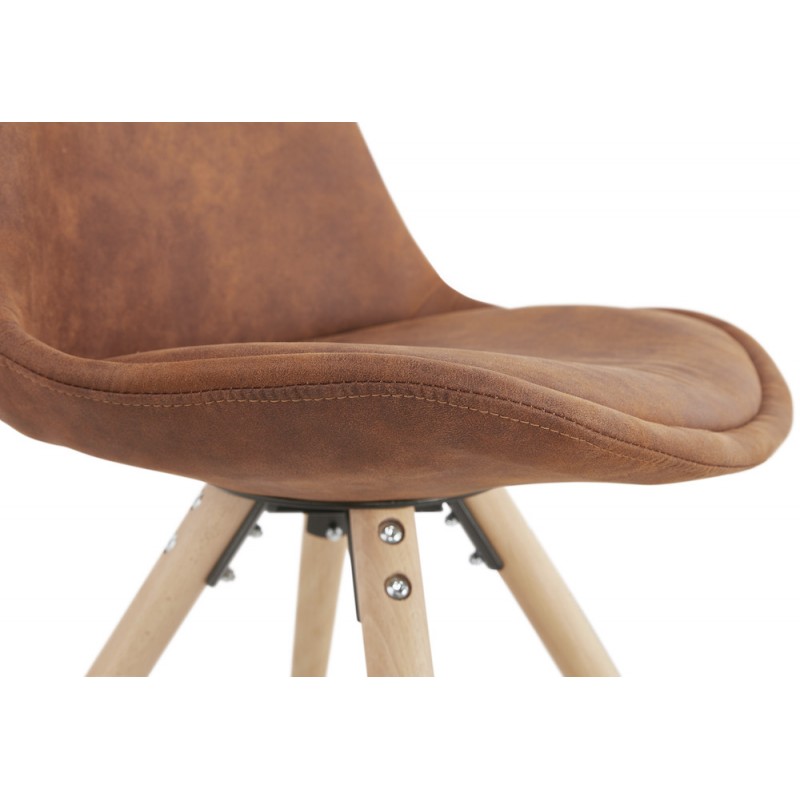 Chaise design scandinave en microfibre pieds couleur naturelle SOLEA (marron) - image 48182
