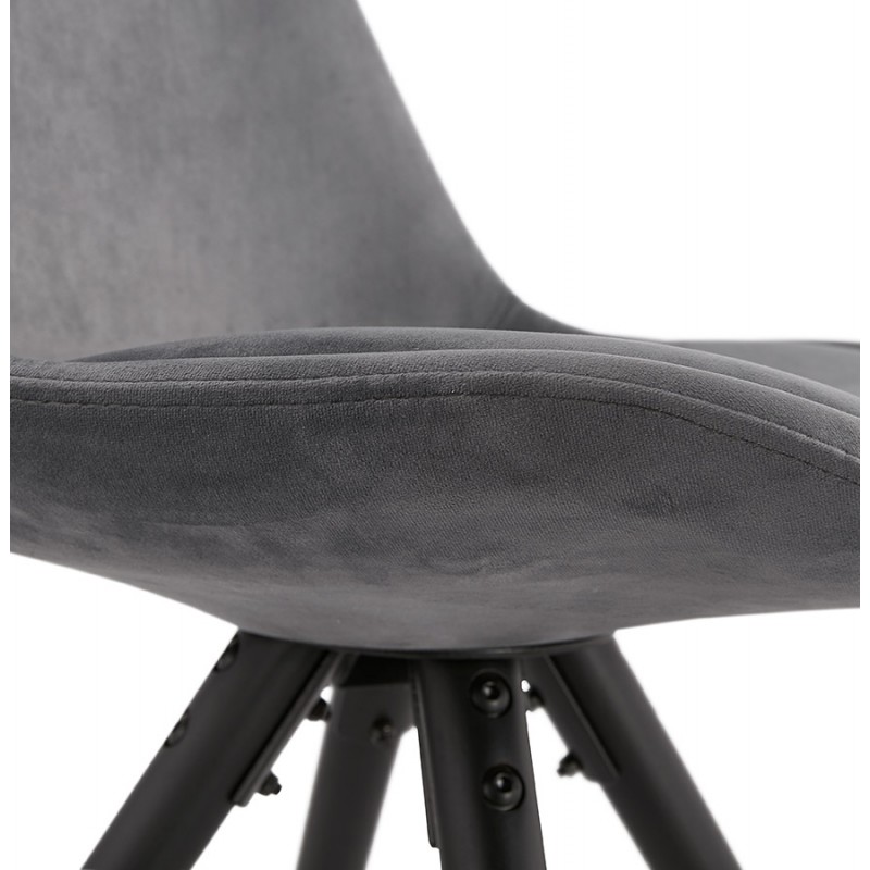 Chaise vintage et industrielle en velours pieds bois noirs ALINA (gris) - image 48206