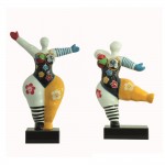 Set de 2 Statues sculptures décoratives design FEMMES FLEURS en résine H34 cm (Multicolore)