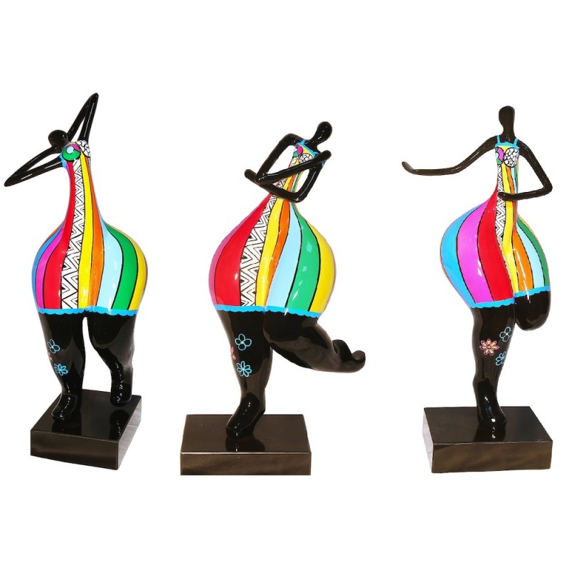 Set of 3 statues decorative sculptures design WOMAN ACTIVE in resin H51 cm (Multicolored)