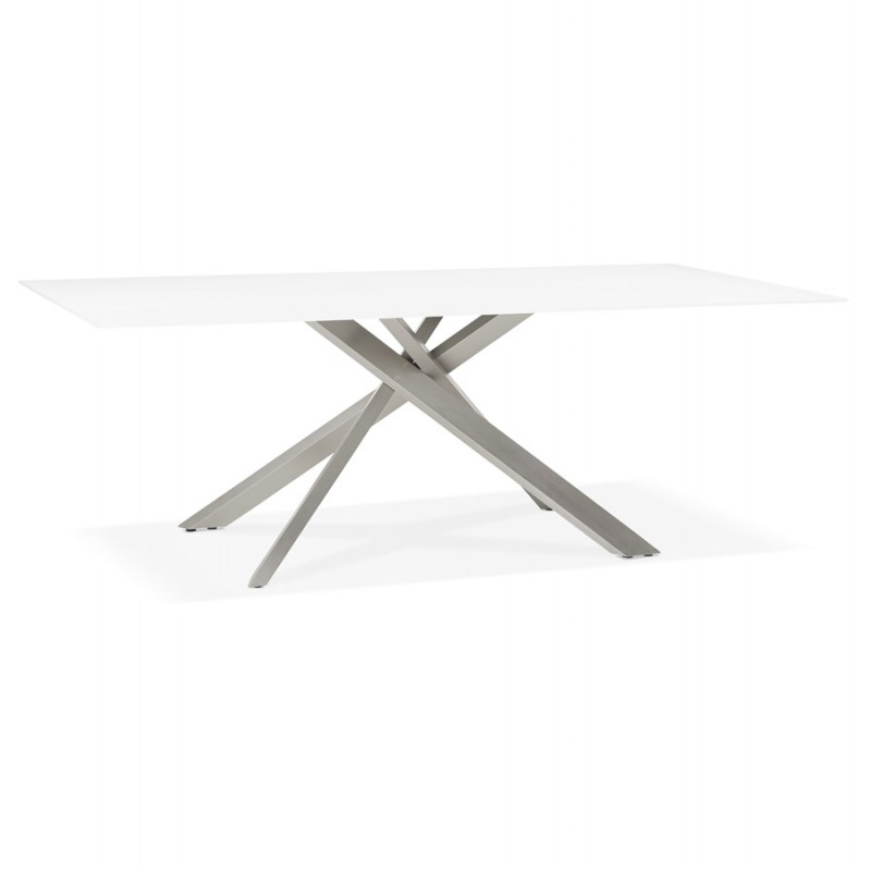 Glass and metal design dining table (200x100 cm) WHITNEY (white) - image 48780