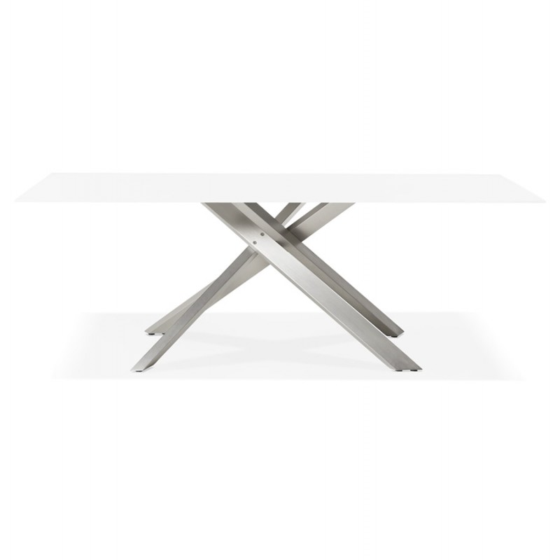 Glass and metal design dining table (200x100 cm) WHITNEY (white) - image 48781