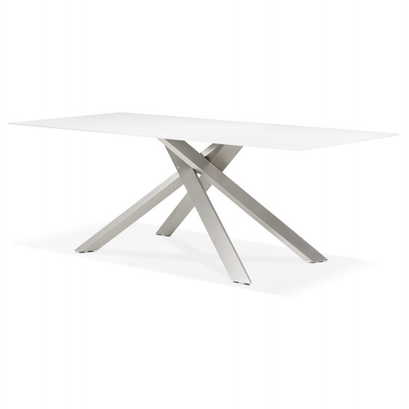 Glass and metal design dining table (200x100 cm) WHITNEY (white) - image 48783