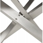 Table à manger design en céramique et métal acier brossé (180x90 cm) FLORINA (blanc)