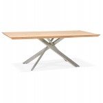 Table à manger design en bois et métal acier brossé (200x100 cm) CATHALINA (finition naturelle)