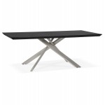 Table à manger design en bois et métal acier brossé (200x100 cm) CATHALINA (noir)