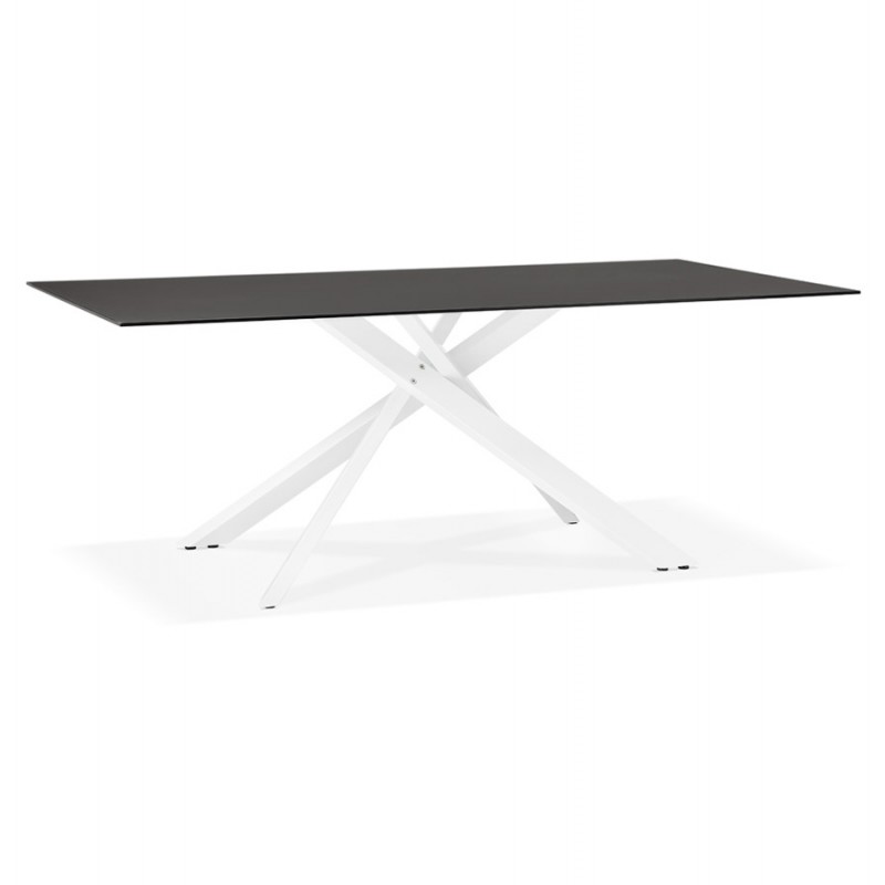 Glass and white metal design dining table (200x100 cm) WHITNEY (black) - image 48834