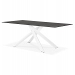 Glass and white metal design dining table (200x100 cm) WHITNEY (black)