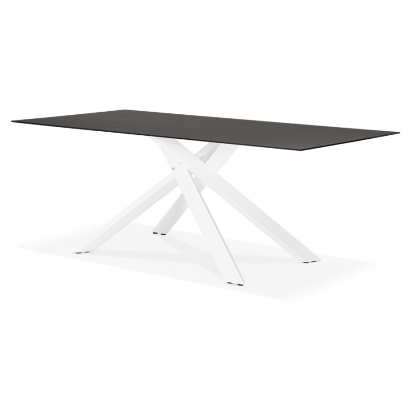 Glass and white metal design dining table (200x100 cm) WHITNEY (black) - image 48837