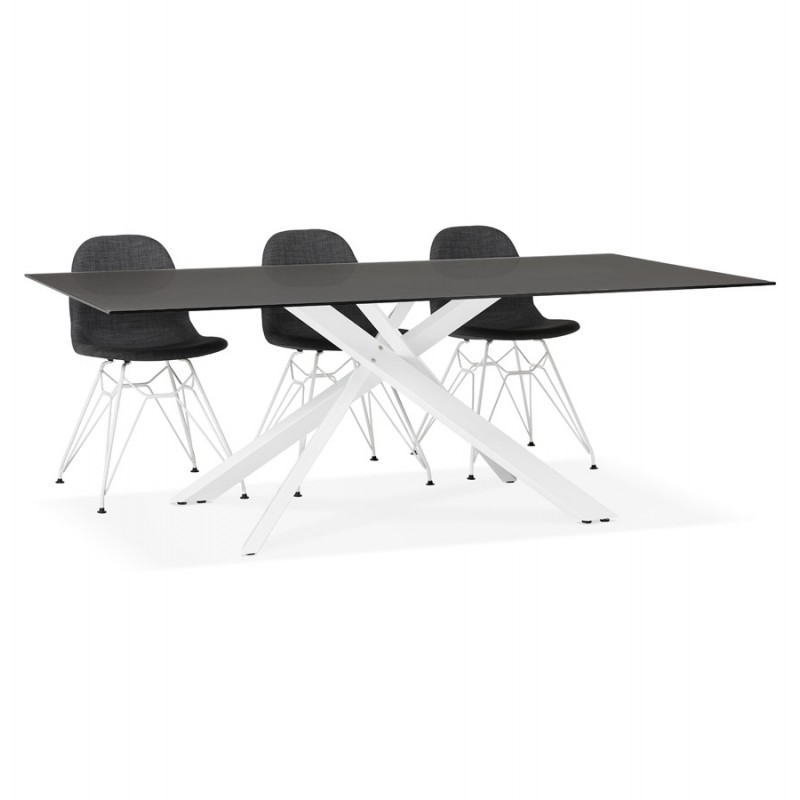 Glass and white metal design dining table (200x100 cm) WHITNEY (black) - image 48844