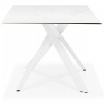Table à manger designen céramique et métal blanc (180x90 cm) FLORINA (blanc)