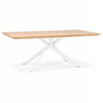 Wooden and white metal design dining table (200x100 cm) CATHALINA (natural finish)