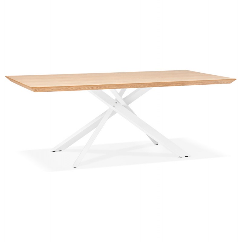 Mesa de comedor de diseño de madera y metal blanco (200x100 cm) CATHALINA (acabado natural) - image 48876