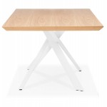 Mesa de comedor de diseño de madera y metal blanco (200x100 cm) CATHALINA (acabado natural)