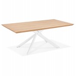 Table à manger design en bois et métal blanc (200x100 cm) CATHALINA (finition naturelle)