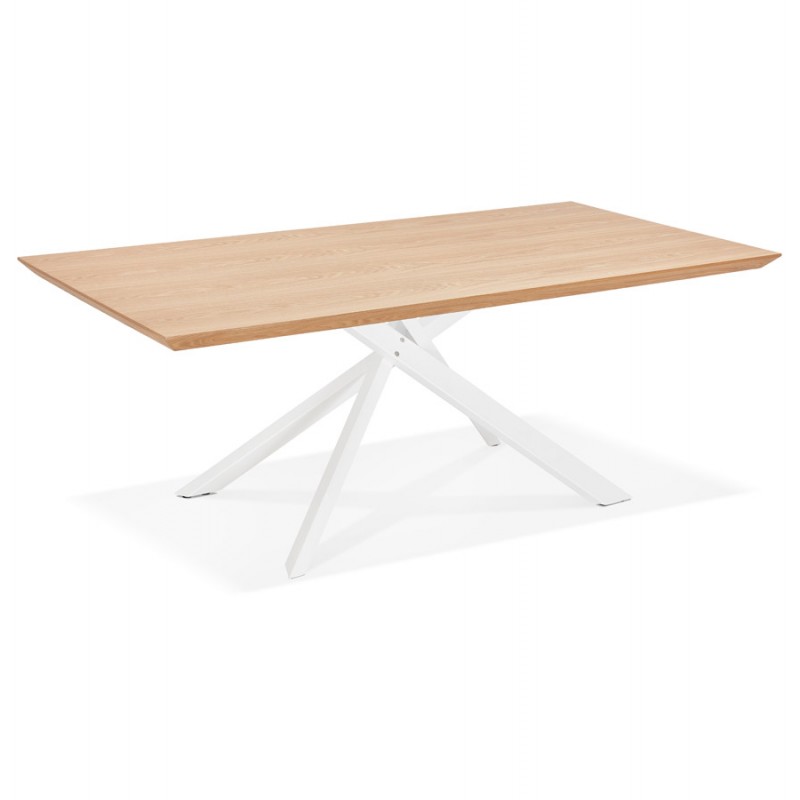 Wooden and white metal design dining table (200x100 cm) CATHALINA (natural finish) - image 48880