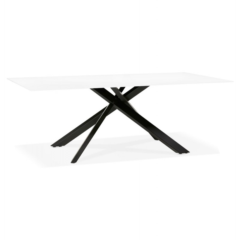 Glass and black metal design dining table (200x100 cm) WHITNEY (white) - image 48901