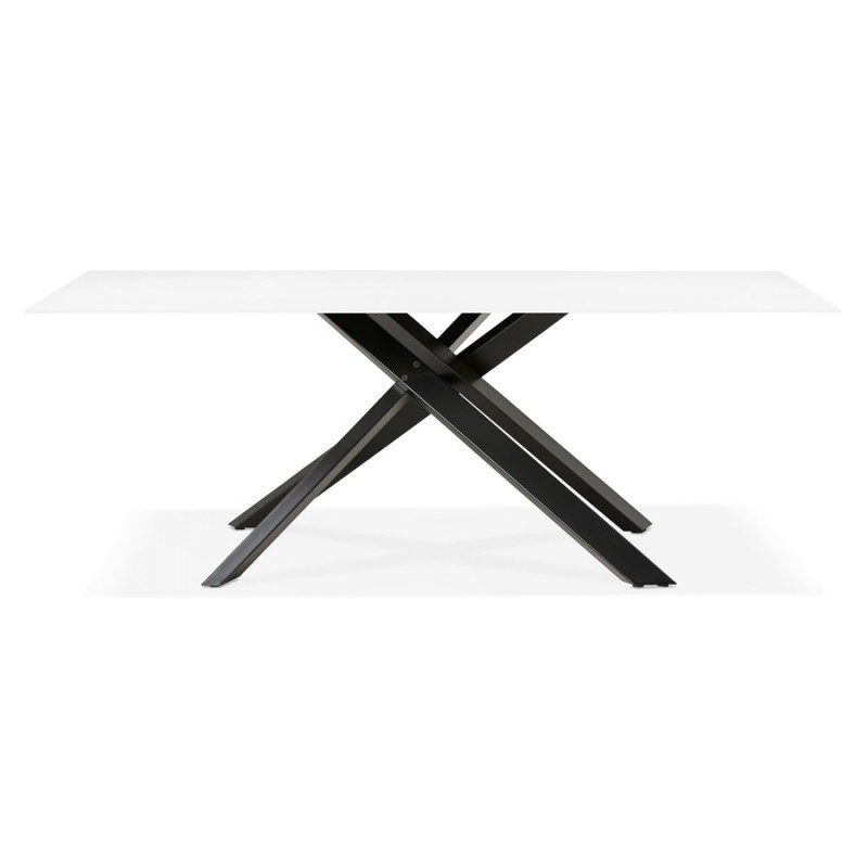 Glass and black metal design dining table (200x100 cm) WHITNEY (white) - image 48902