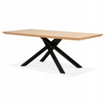 Wooden and black metal design dining table (200x100 cm) CATHALINA (natural finish)