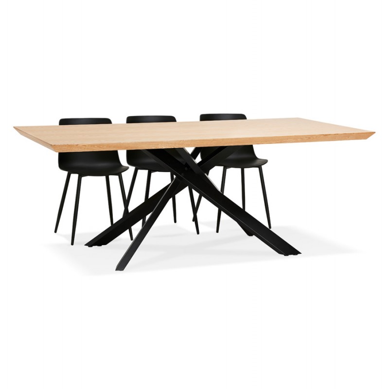 Wooden and black metal design dining table (200x100 cm) CATHALINA (natural finish) - image 48942