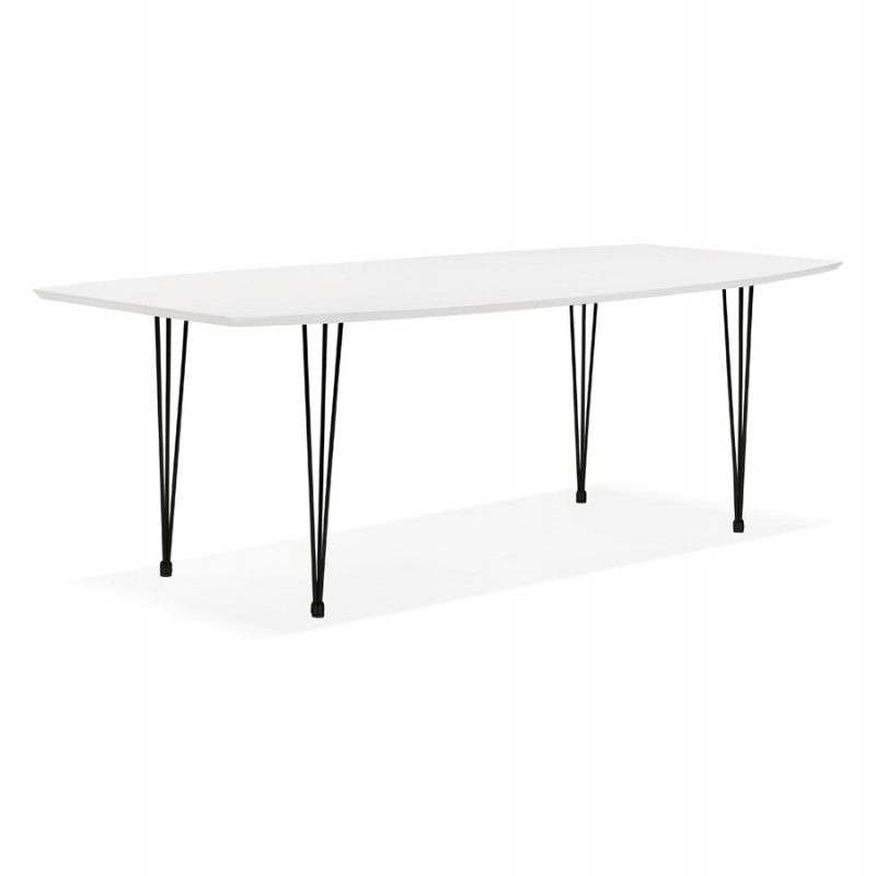 Mesa de comedor de madera extensible y pies de metal negro (170/270cmx100cm) JUANA (blanco mate) - image 48979