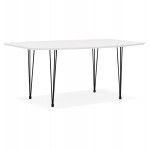 Tavolo da pranzo in legno estensibile e piedi neri in metallo (170/270cmx100cm) JUANA (bianco opaco)