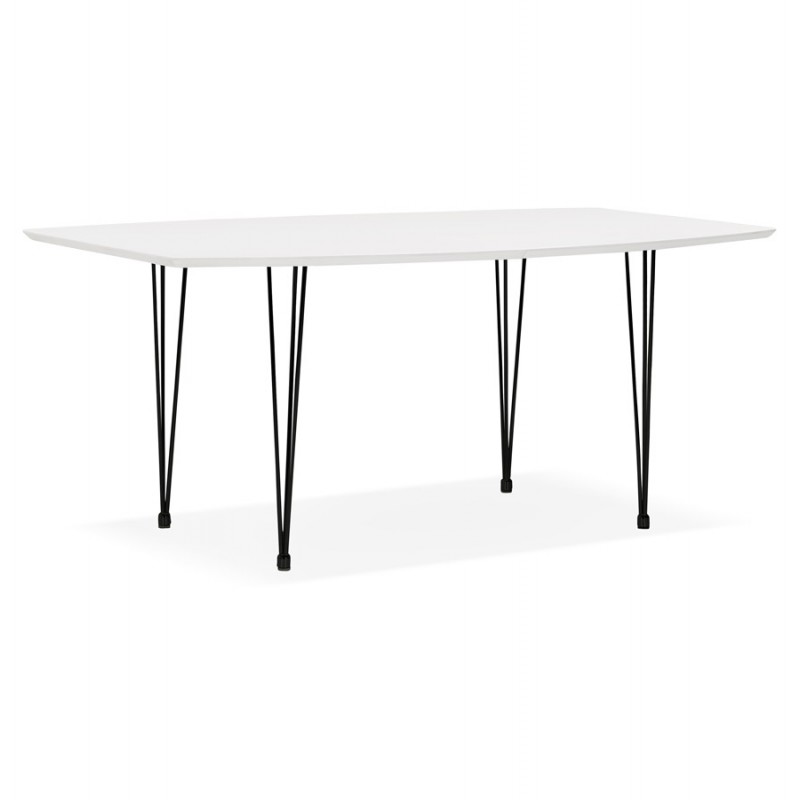 Mesa de comedor de madera extensible y pies de metal negro (170/270cmx100cm) JUANA (blanco mate) - image 48980