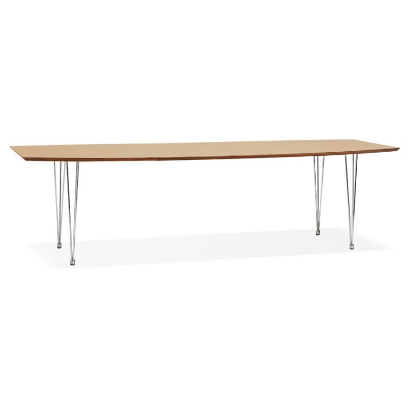 Table à manger extensible en bois et pieds chromé (170/270cmx100cm) RINBO (finition naturelle)