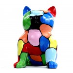 Statue design decorative sculpture cat sitting in resin (multicolor)
